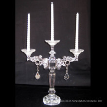 Castiçal de cristal dos candelabros do casamento claro do artesanato 3 para a decoração da tabela